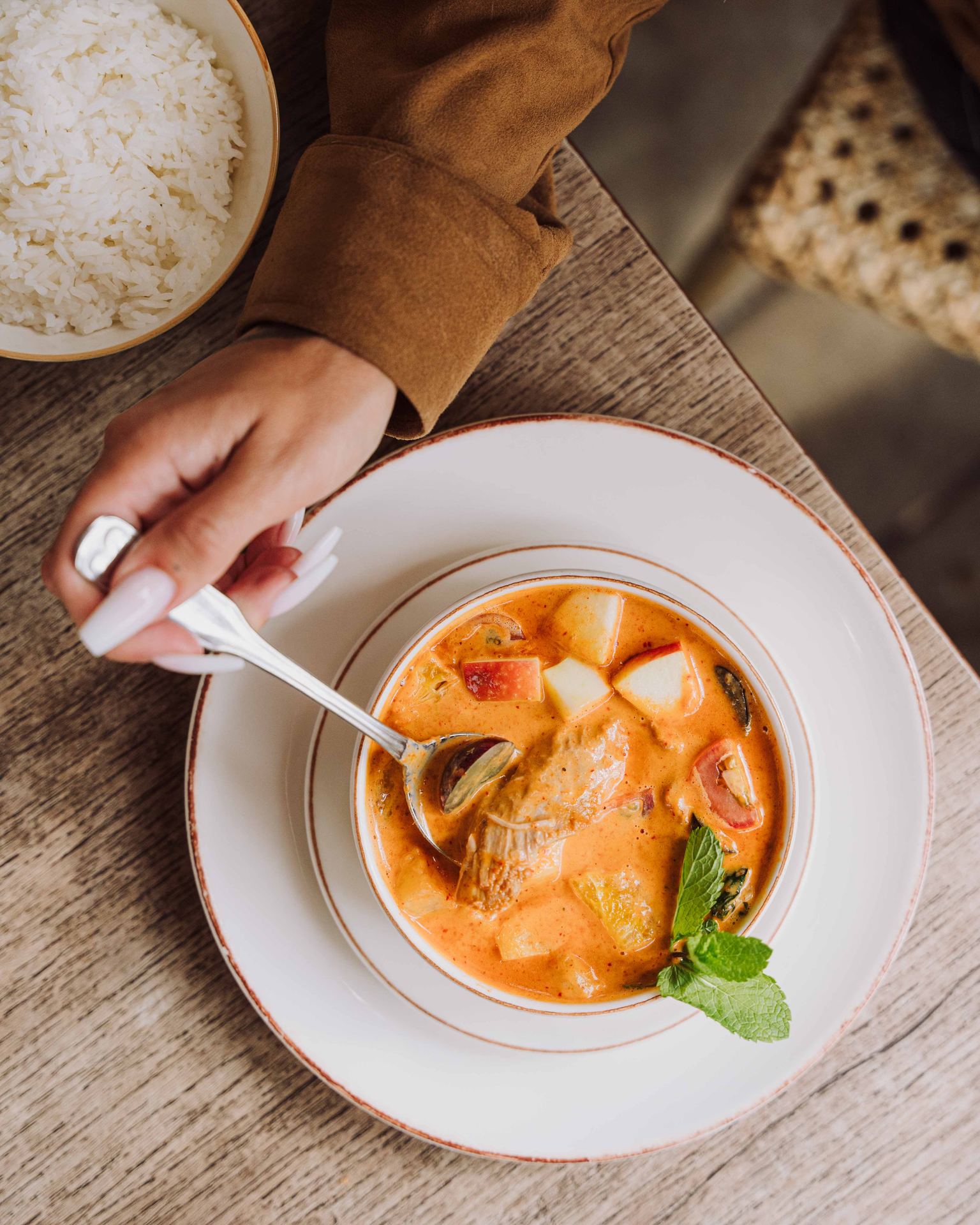 Red curry with rice at Waan Thai